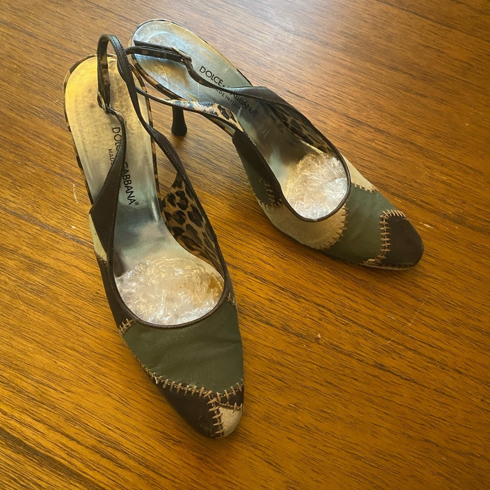 Dolce & Gabbana Patchwork Cheetah Print Slingback Heels - Picture 3 of 10
